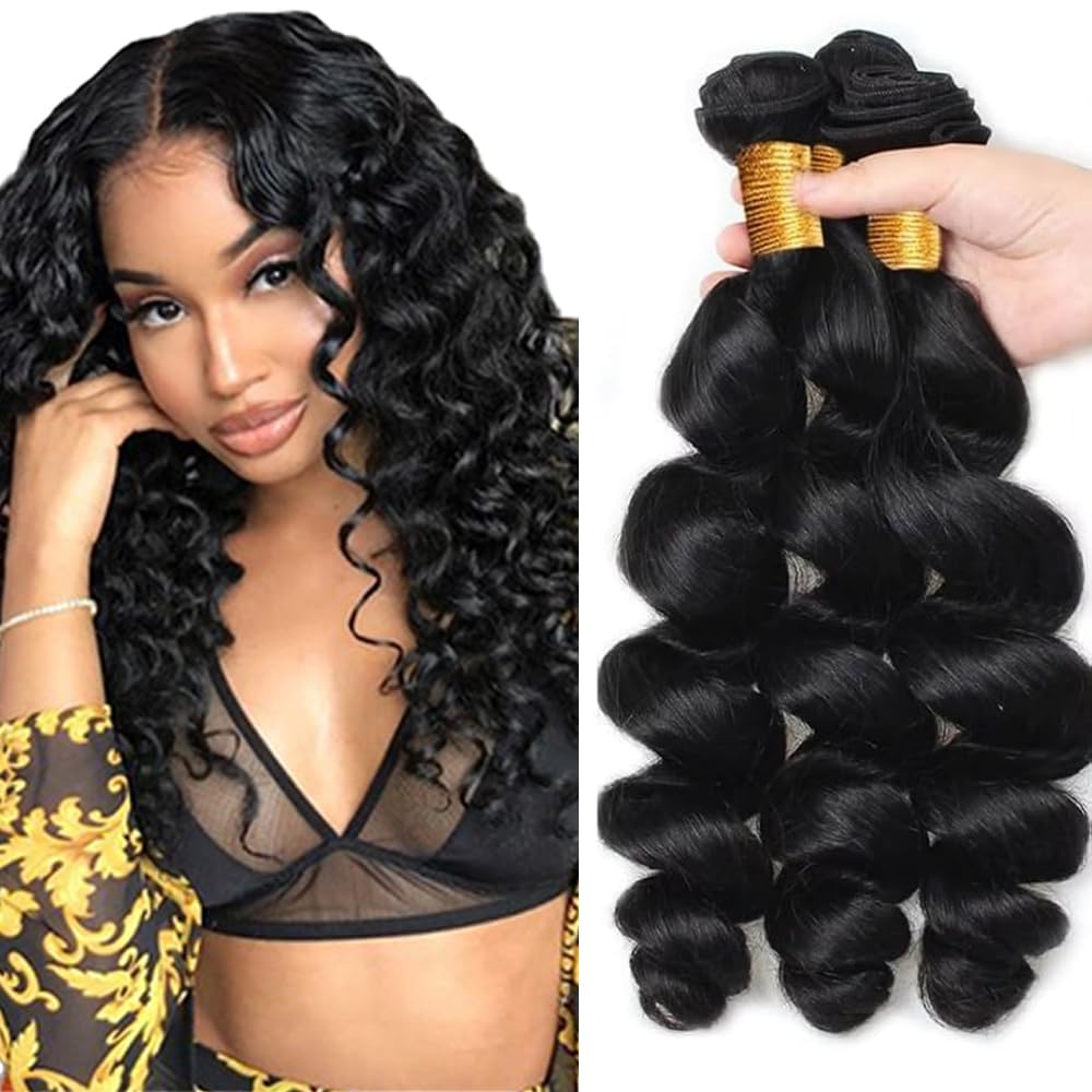 Loose Body Wave Bundles Human Hair Black Natural Color 12 14 16 Inch 150g Unprocessed Virgin Soft Hair 3 Bundles #1B Black Body Wave Bundle