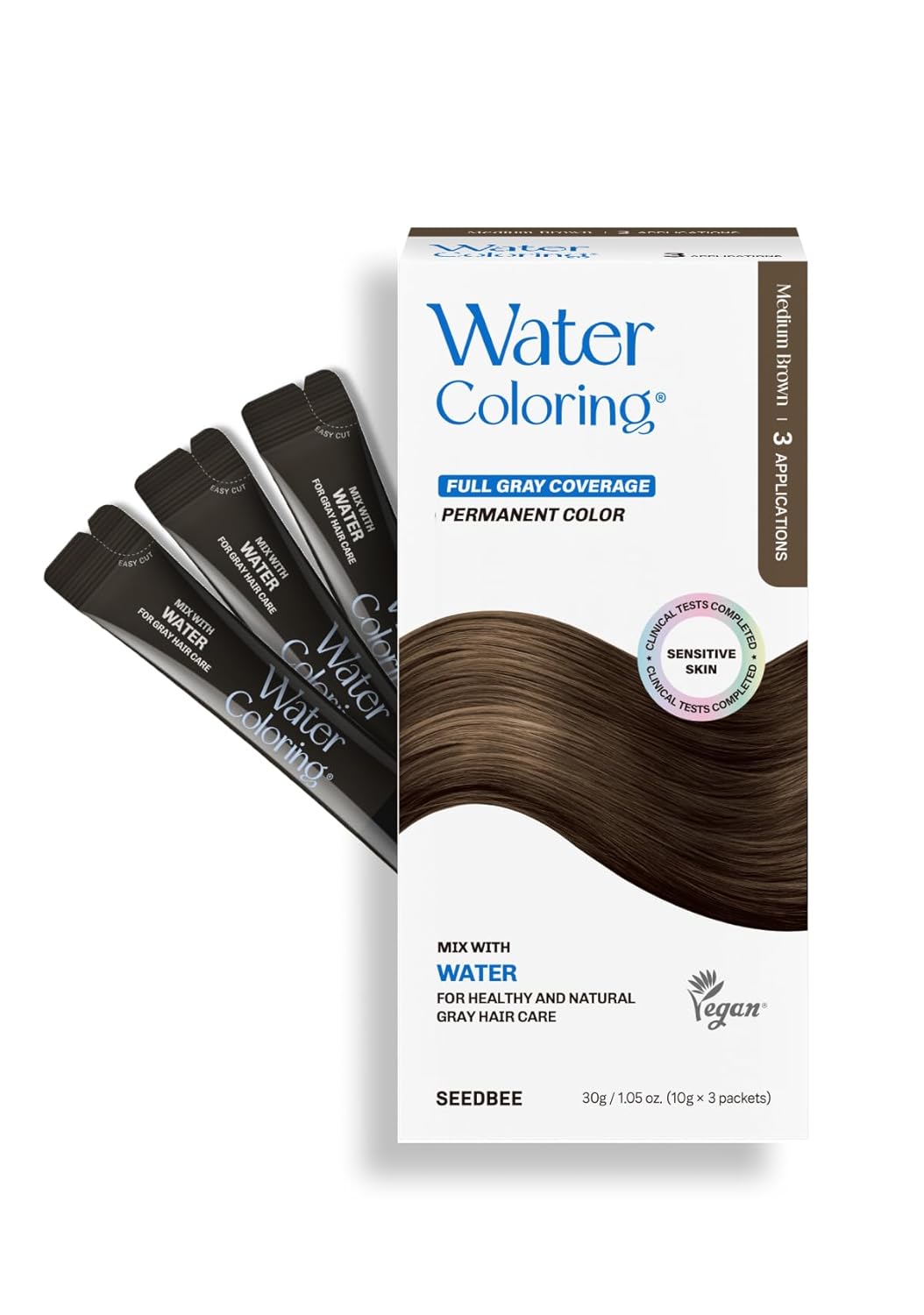 Korean Permanent Hair Dye Kit - Medium Brown Powder Color for Gray Coverage | Vegan Plant-Based Formula, Easy Application