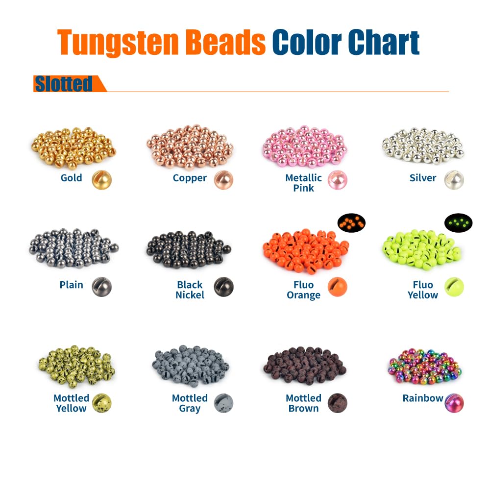 MUUNN 50pcs Tungsten Slotted Beads for Fly Tying, Sink Deeper and Faster 12 Colors/13 Sizes Slotted Tungsten Beads Fly Tying Beads Head Fly Tying Materials(Black Nickel,2.8mm)