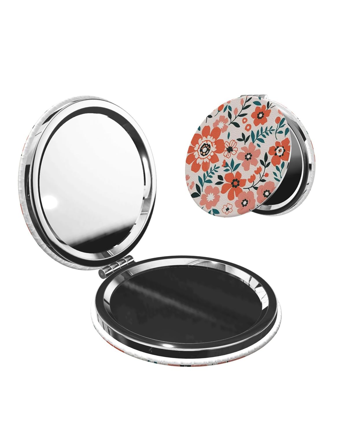 KWSAAHU Double-Sided Pocket Compact Mini Makeup Mirrors 1x, 2X Magnifying Mirror Portable Foldable Round Small Purse Mirror Suitable Daily Travel Party for Woman Man - Pink Flower