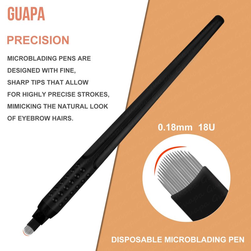 5 Pcs Disposable Microblading Pen Set – Precision Eyebrow Tattoo Tools with Multiple Blade Sizes – Ideal for Permanent Makeup Artists,& Eyebrow Shaping (Black pen - Black Flex-U18-5pcs)