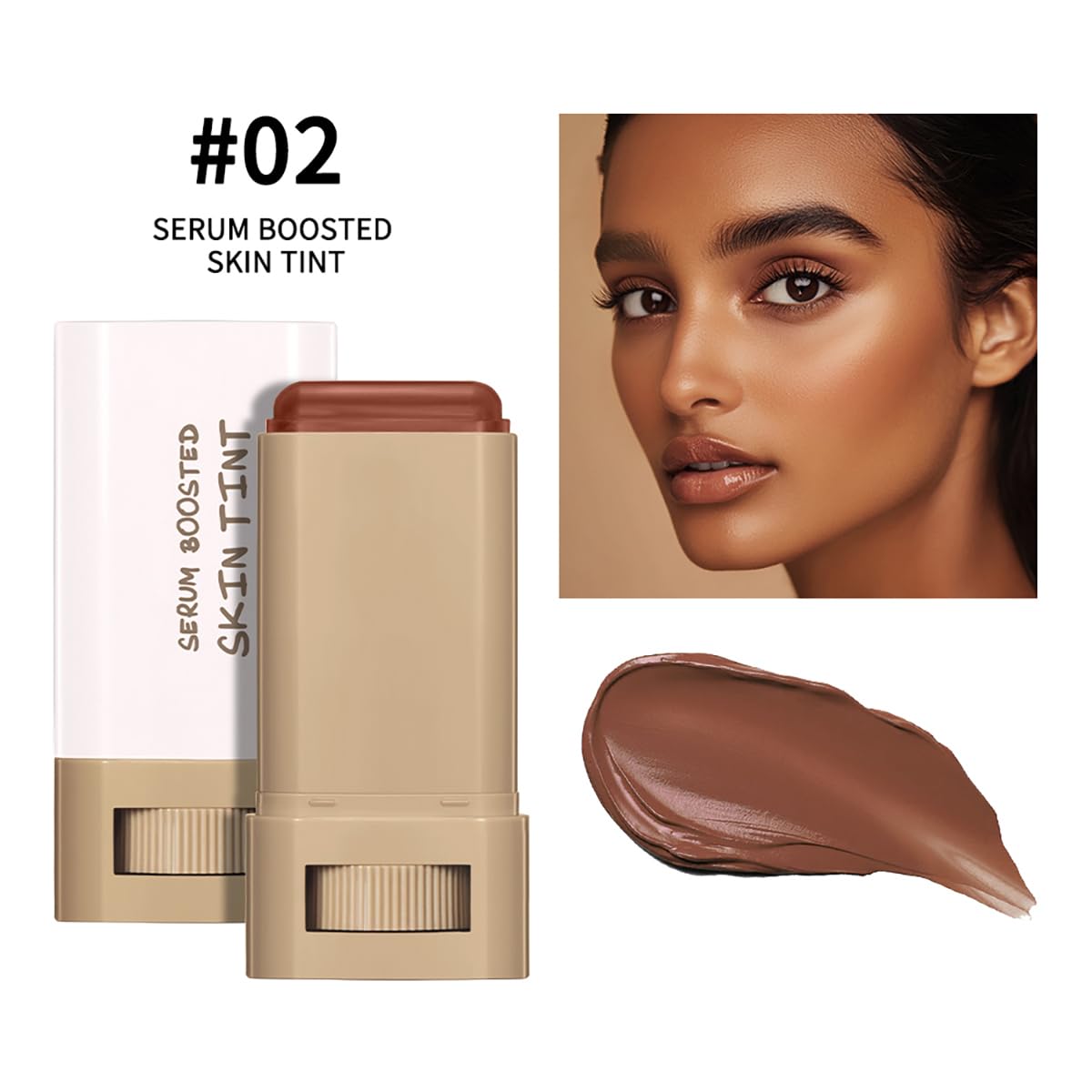 Foundation Stick - Tinted Beauty Balm Serum for Even Skin Tone | Long-Lasting Coverage, Portable Moisturizing Essence (0.64 Oz, #02)