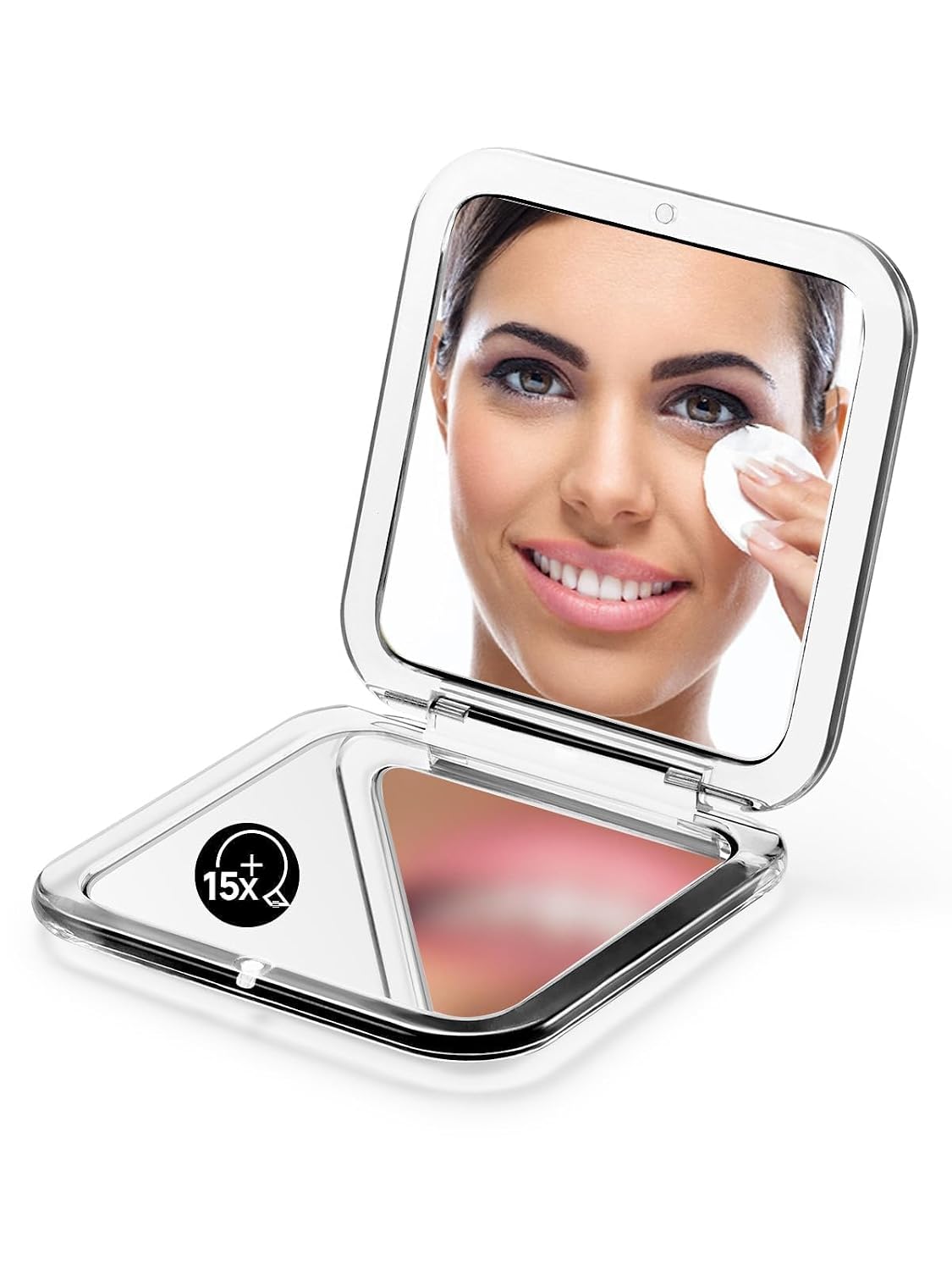 Folding Compact Mirror - 1X/15X Magnification | 3½” Pocket Size Travel Makeup Mirror (Black)