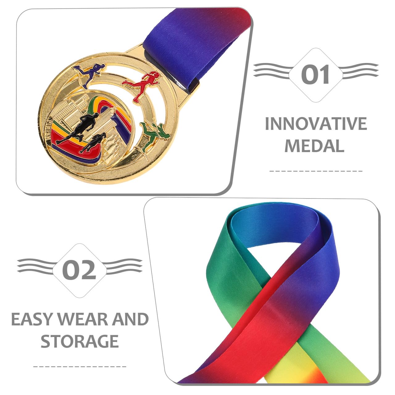 POPETPOP Running Award Medals, Zinc Alloy Gold Track and Field Medals with Neck Ribbon, Gold Fun Run Award for Tournaments Sports Competition Marathon Cross Country, 2.55 Inch