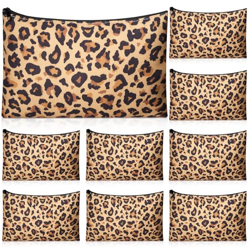 10 Pcs Leopard Makeup Bags - Canvas Cosmetic Pouches with Zipper