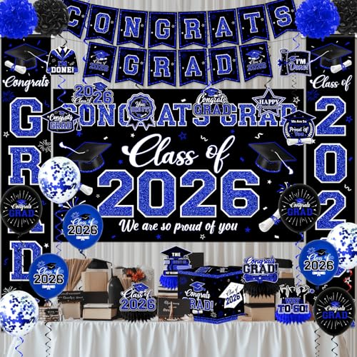 All-in-One Blue Graduation Decorations for Class of 2026 Party