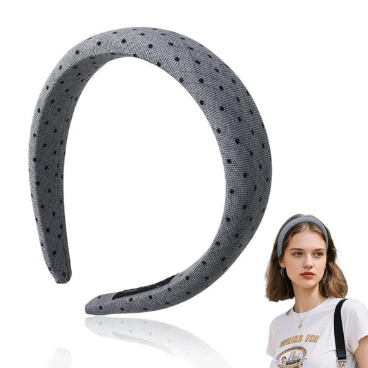 Grey Polka Dot Hair Accessories Preppy Headbands for Women Girls Daily Casual Vintage Headband for Thin Short Hair Decorations for Prom Party Outfits College Fashion Polka Dot Hairband for Women Girls