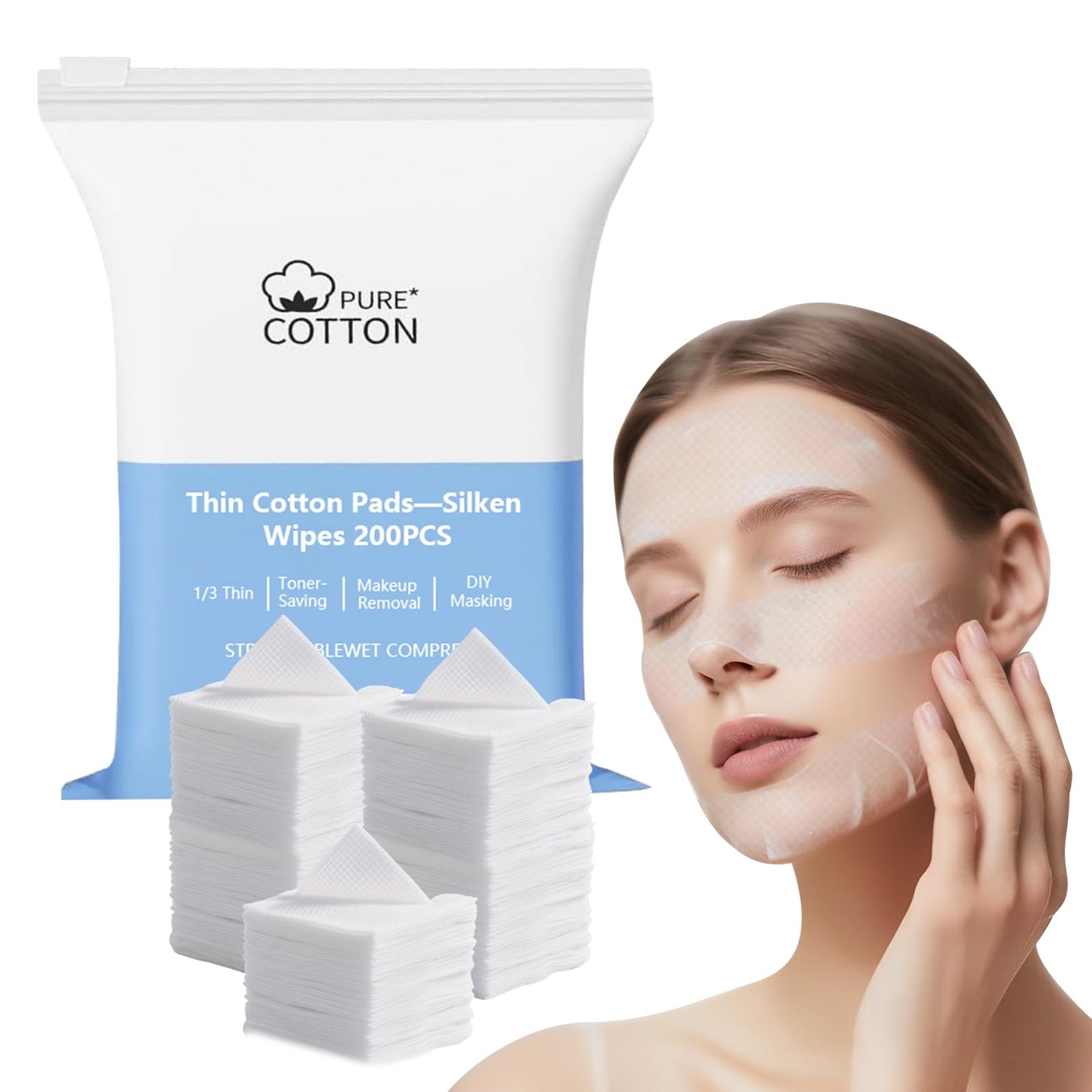 Thin Cotton Pads for Face 200PCS(Pack of 1),Lint-Free Makeup Pads for Toner, 4x4 Large Esthetician Supplies Face Cotton Pads, Strong and Durable, Soft and Multi-Purpose Cotton Rounds for Face & Nails