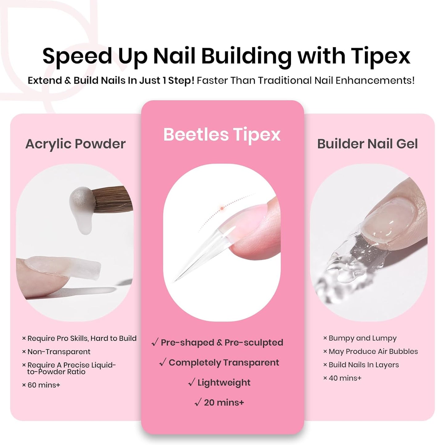 Apex Nail Tips Kit - Long Stiletto 224PCS | No Builder Gel Needed, Mini UV Lamp Included