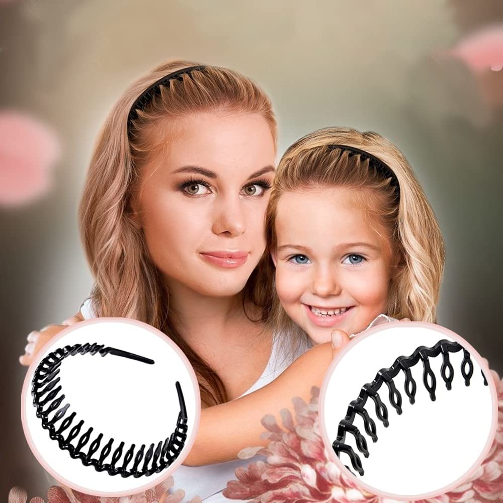 Effortless Black Plastic Headbands - 8 PCS No-Slip Hair Accessories for Women, Men & Teens