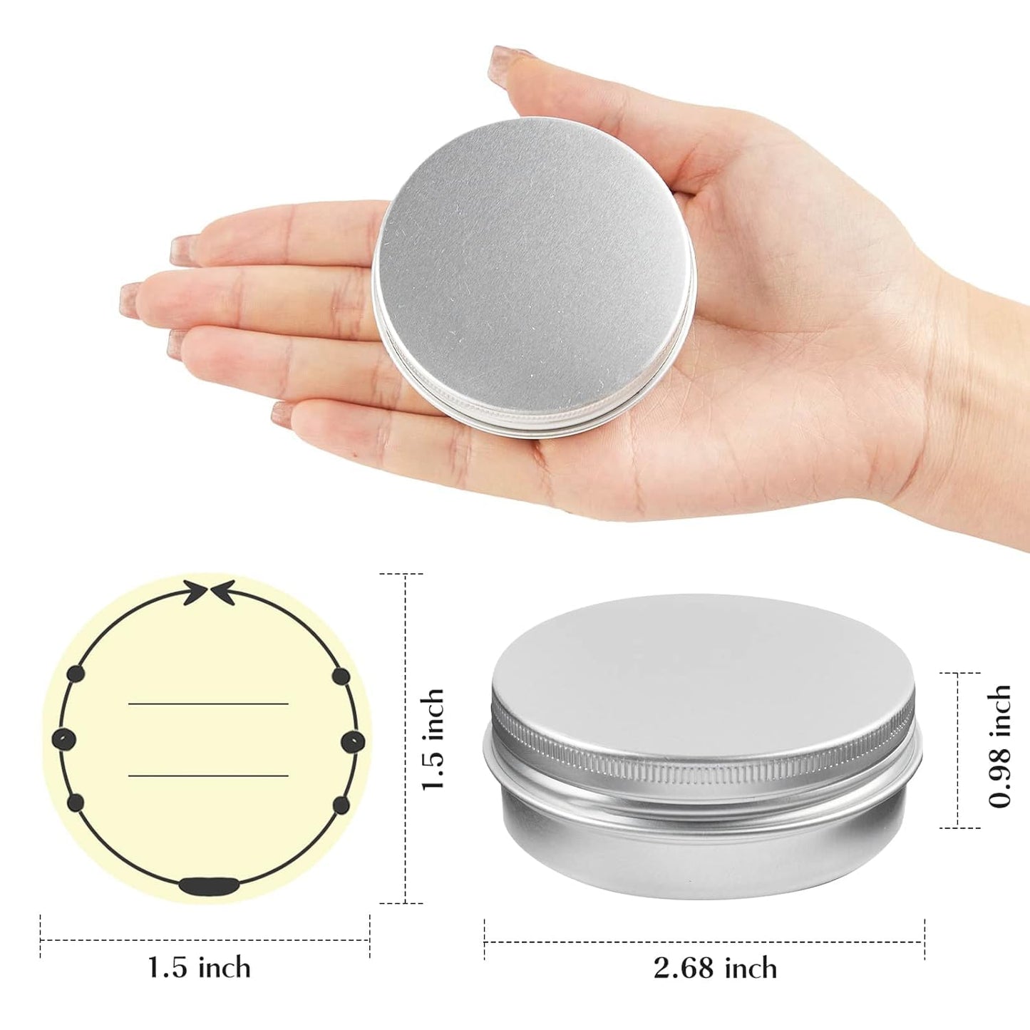 TUZAZO 48Pack 2 Oz Aluminum Tin Cans with Screw Lid and Labels, Refillable Travel Sized Cosmetic Containers Small Tins for Salves, Lotion Bars, Beard Balms, Candles