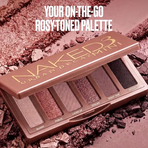 URBAN DECAY Naked 3 Mini Eyeshadow Palette - 6 Soft Pink Shadows, Multi-Use Matte & Shimmer Finishes, Ultra-Blendable, Long-lasting Up to 12HR Wear, Rosy Neutral Shades, Travel Makeup with Mirror