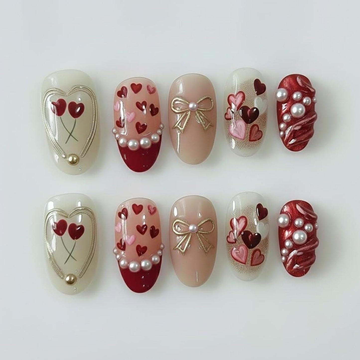 Press-On Nails - 24Pcs Medium Almond Fake Nails with Lotus & Lucky Koi Design | Glossy Full Cover for Spring/Summer DIY Manicure