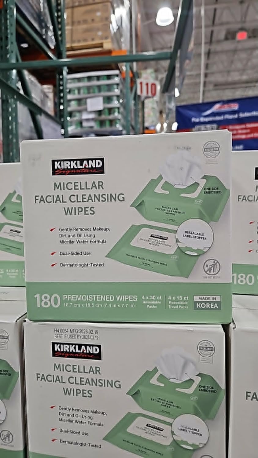 Kirkland's Signature Micellar Facial Cleansing Wipes - Gentle Makeup Remover, 180 Count