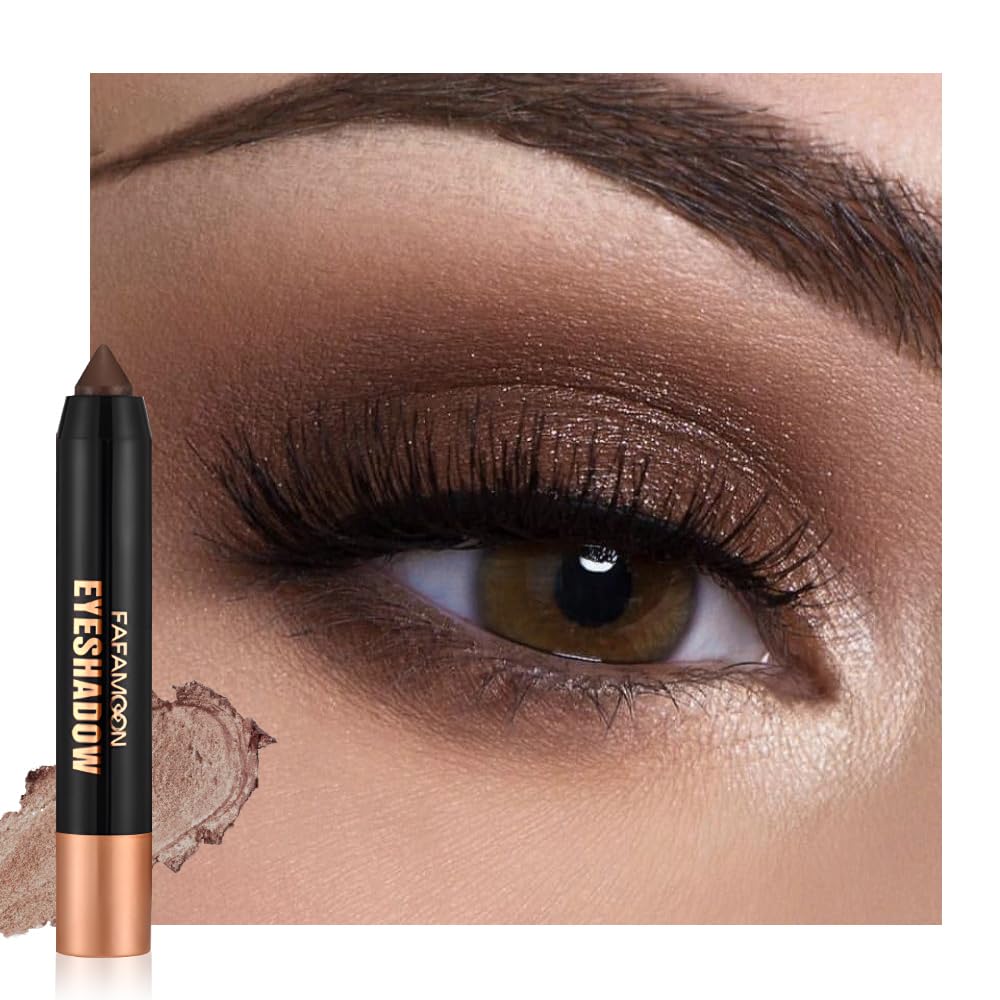 Monochrome Cream Glitter Eye Shadow Stick Palette - 2-in-1 Waterproof Eyeshadow & Eyeliner Pencil for Mature Women | Vegan & Cruelty-Free | 06 Shimmer Dark Brown