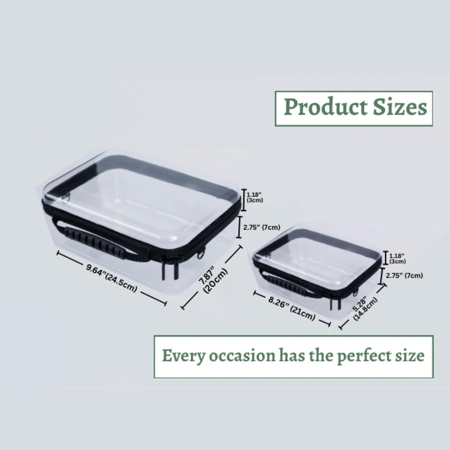 Clear Hard Shell Zipper Case Set - Large & Medium Travel Organizers | Detachable Strap & Privacy Bag for Toiletries, Cosmetics & Tech Accessories