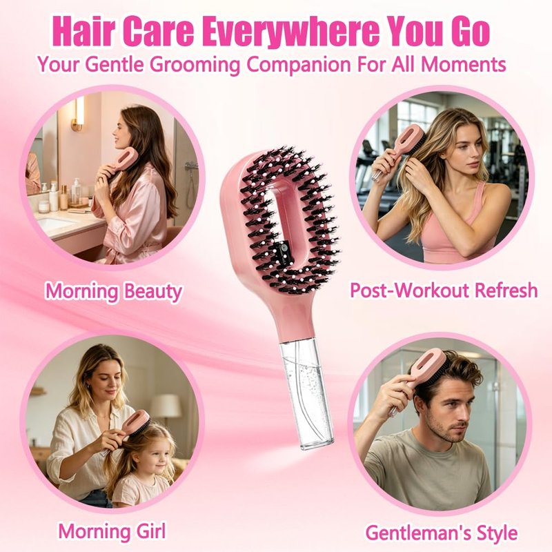 2-in-1 Hair Brush with Water Spray - Wet & Dry Detangler for Wavy & Straight Hair | 50ml Reservoir, Anti-Frizz