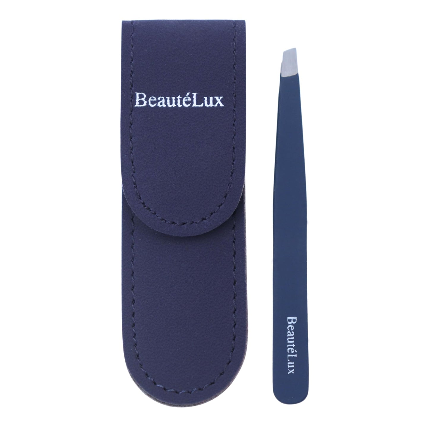 Slant Tip Eyebrow Tweezer for women & men – Stainless Steel Tweezers, Stocking Stuffer for women & men Facial Hair Removal tweezers for Chin hair, Ingrown Hair tweezer, Blue Travel tweezers with case