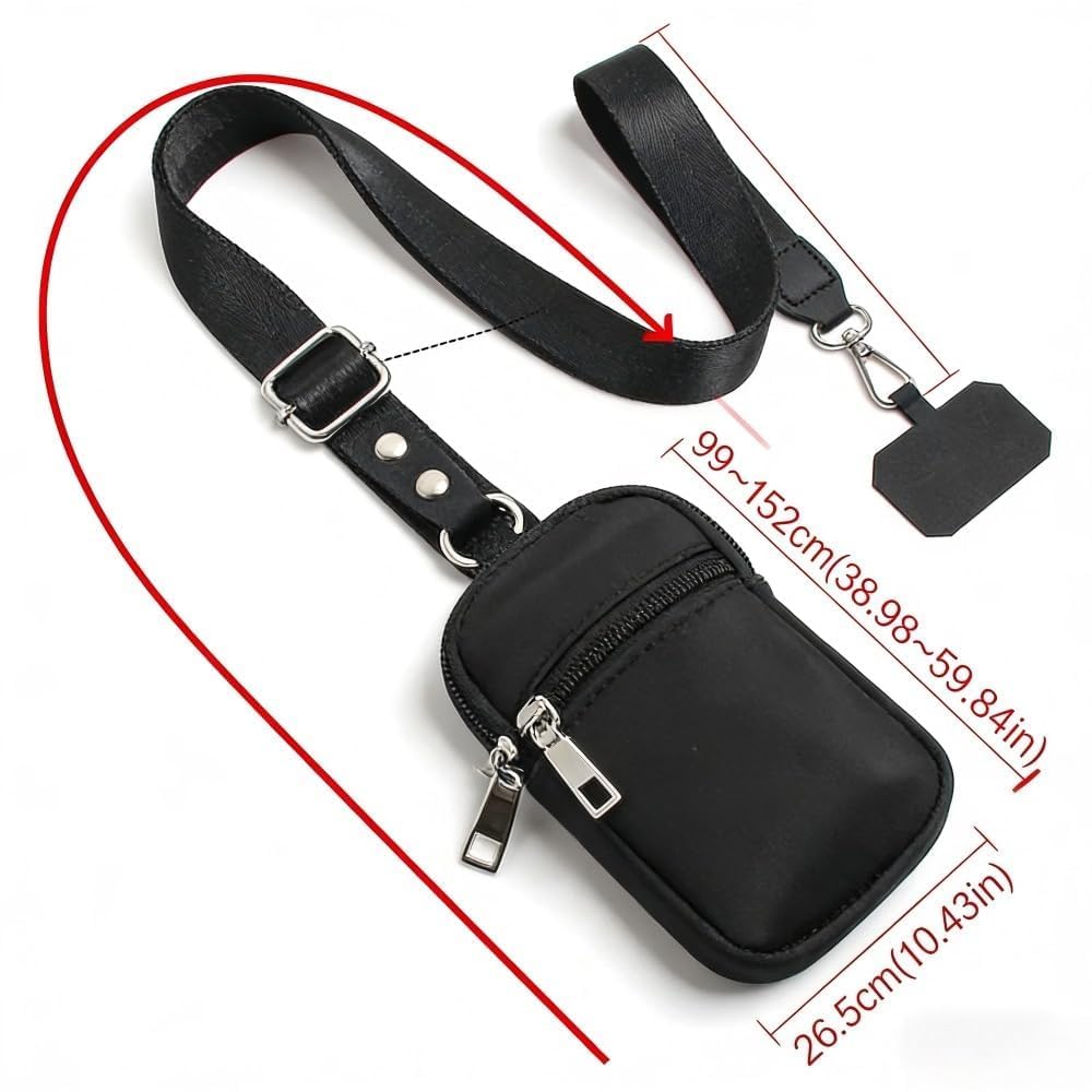 Crossbody Phone Lanyard with Zipper Pouch, Adjustable Neck Strap with Phone Tether, Anti-Lost Wrist Strap (pink)