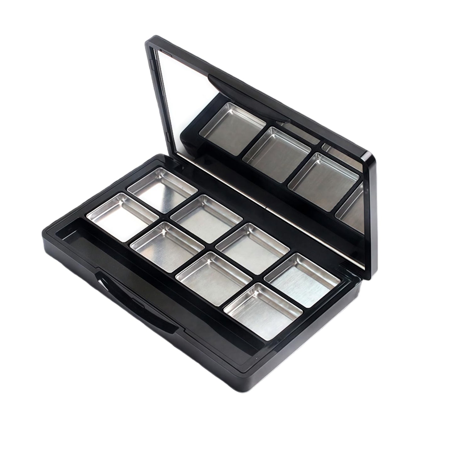 Empty Eye Shadow Palette Container Lipstick Cosmetic Cream Tray Multi-lattice Mini Holder Case Makeup Loose Powder Organizer Sample Small Box Mirror Snap Closure Metal Black Case Travel Useful Tool