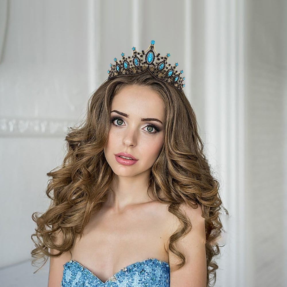 Rhinestone Crown Hair Ornaments Elegant Headwear Princess Tiara Temperament Gold Baroque Crown Women(purple)