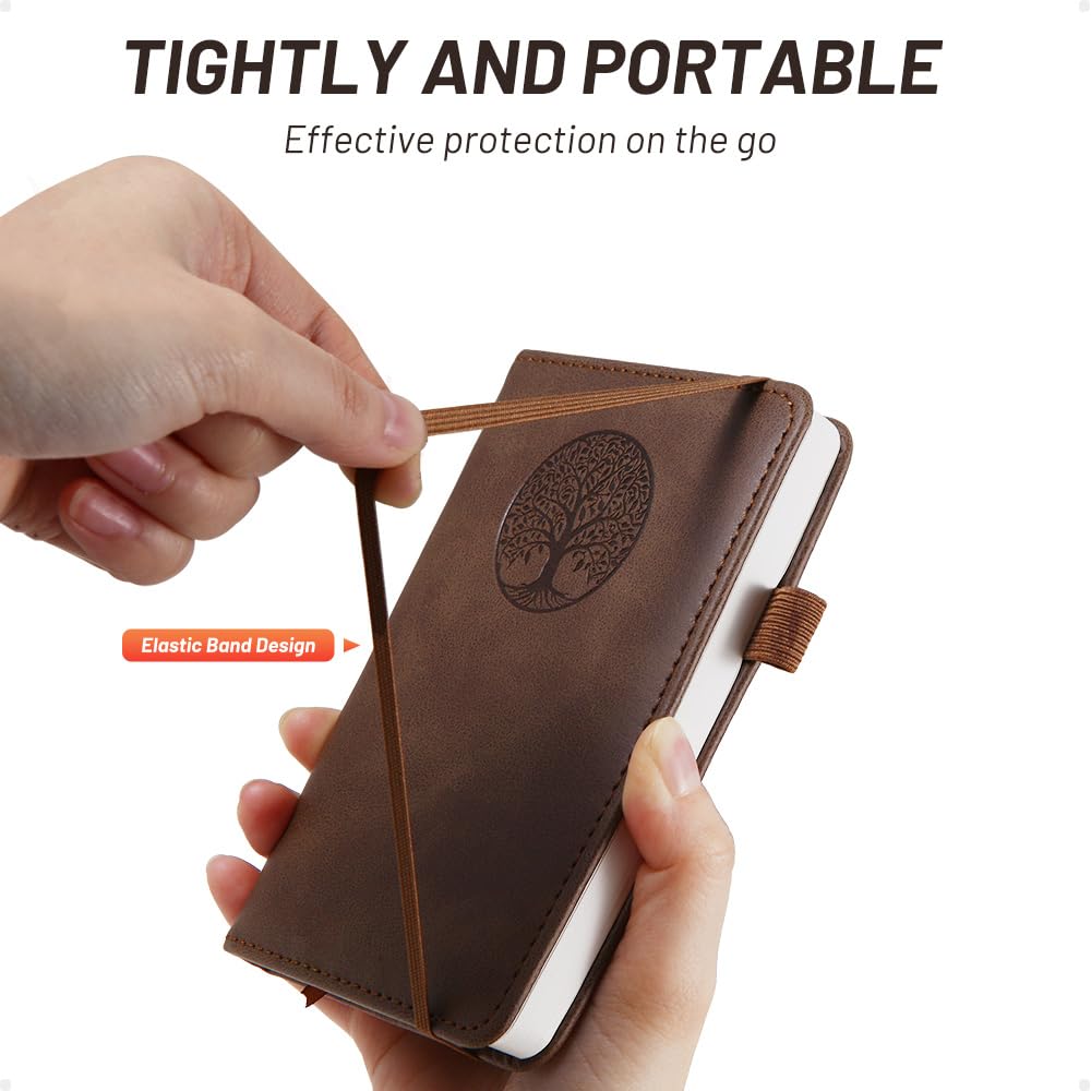 BIYUNRO Small Pocket Notebook, Leather Journal Mini (Brown)