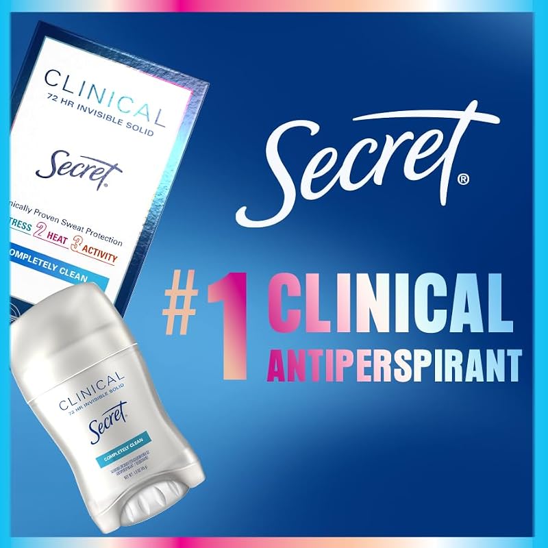 Secret Clinical Strength Antiperspirant Deodorant for Women, 2.6 oz, Cool Waterlily - 72hr Sweat & Odor Protection, Invisible Solid, Stress & Odor Control