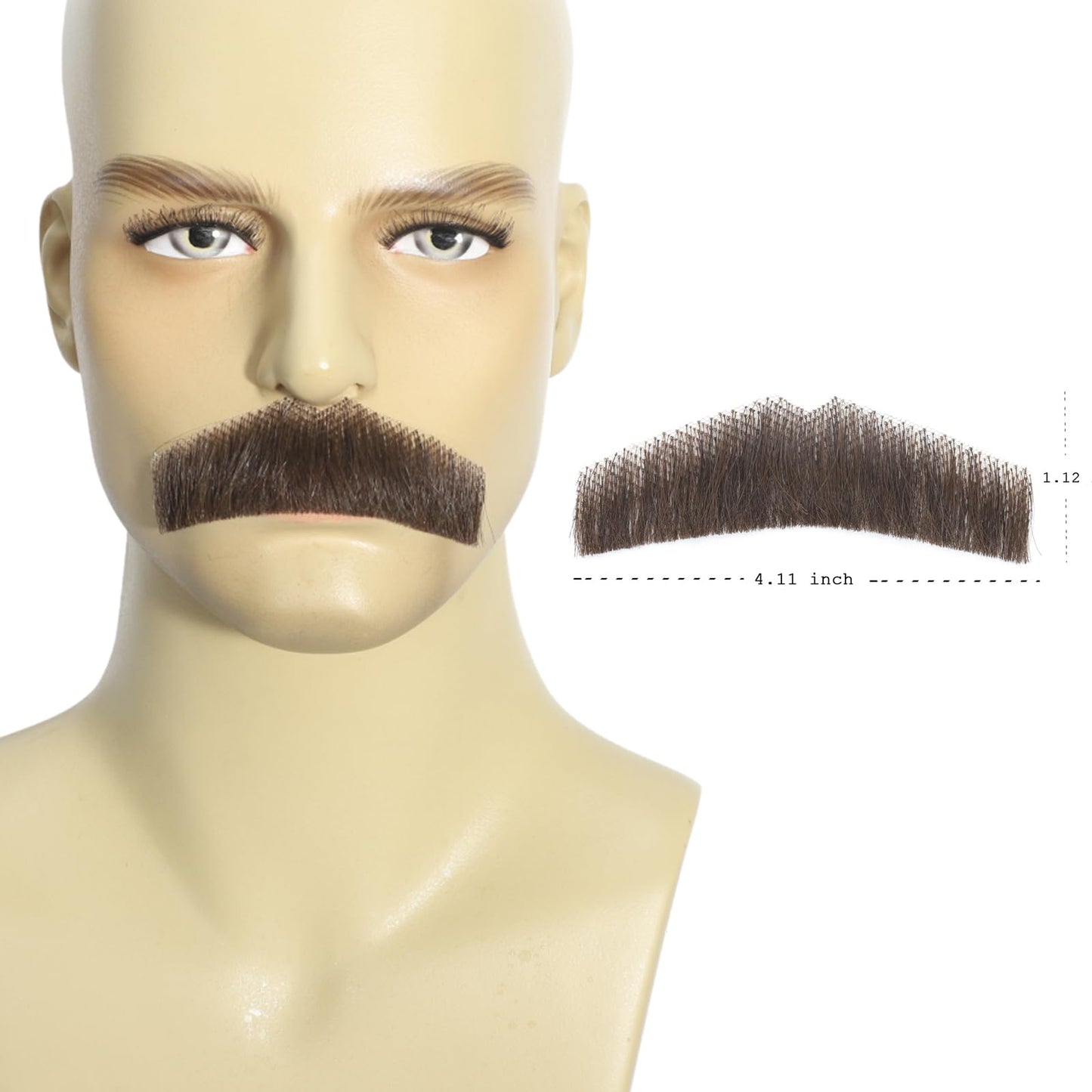 Amiunis Human Hair Beard Lace Base Hand Knotted Realistic Mustache for Adults Costume Party Cosplay Fake Full Beard (FB003-Brown)