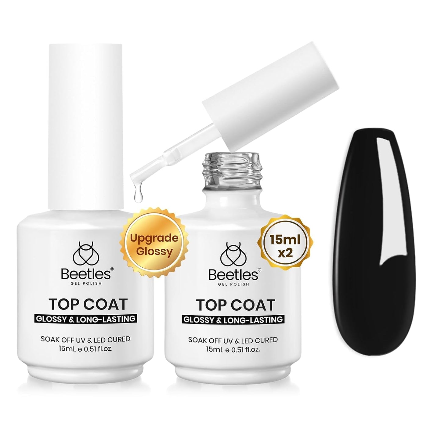 Beetles Gel Nail Glue Kit - 15ml Builder & Glossy Top Coat Gel | Long-Lasting Shine for DIY Nail Art