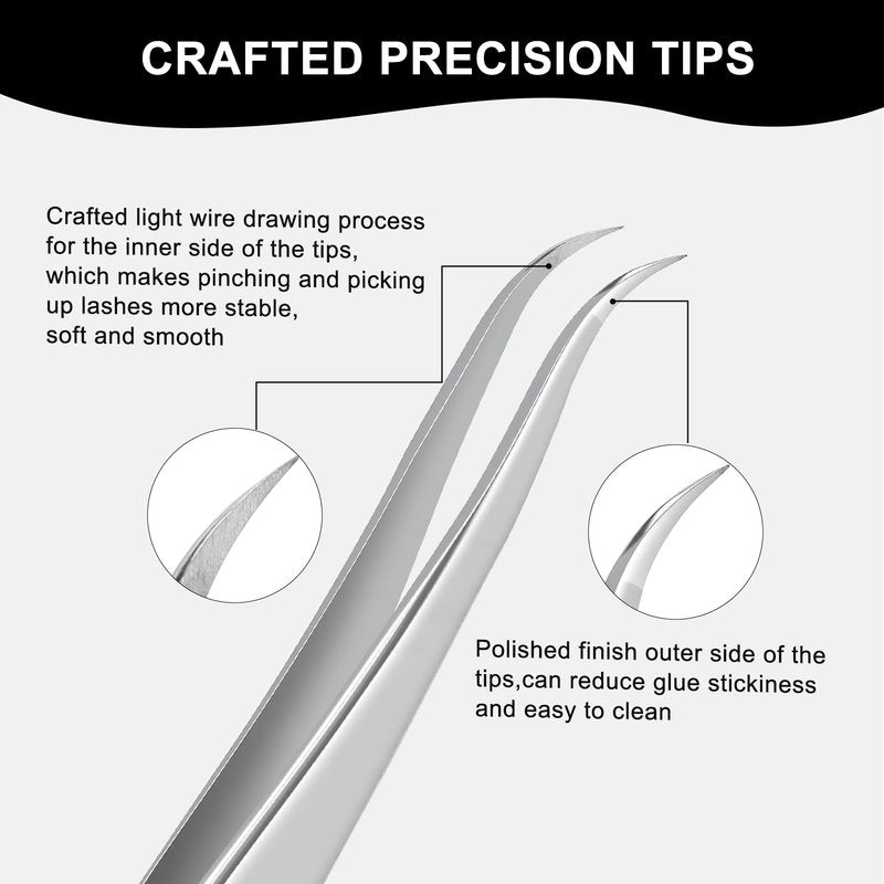Ms.Queen Tweezers for Eyelash Extensions,Precision Curved Lash Tweezers for Volume, Isolation and Classic Lashes Extensions Applying