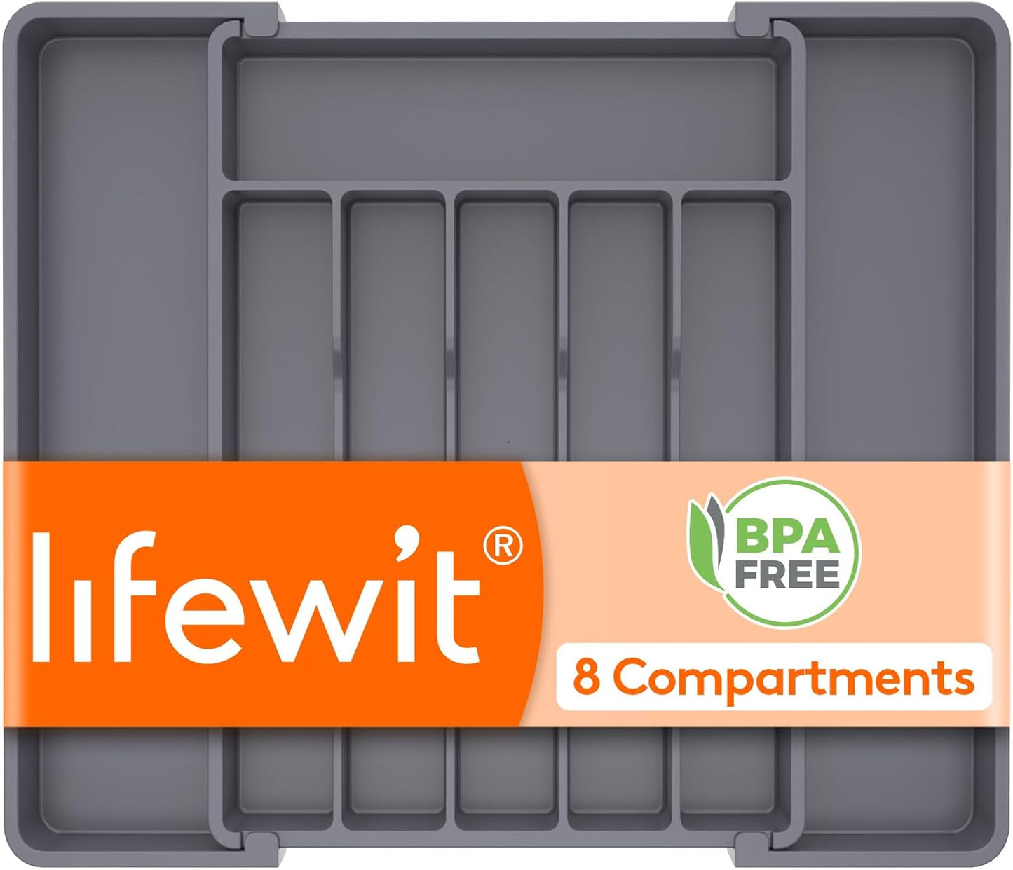 Expandable Silverware Organizer - BPA-Free Plastic Utensil Tray for Kitchen Drawer | Space-Saving Cutlery Holder, Black, 8.5-14 x 12 x 1.5 Inch