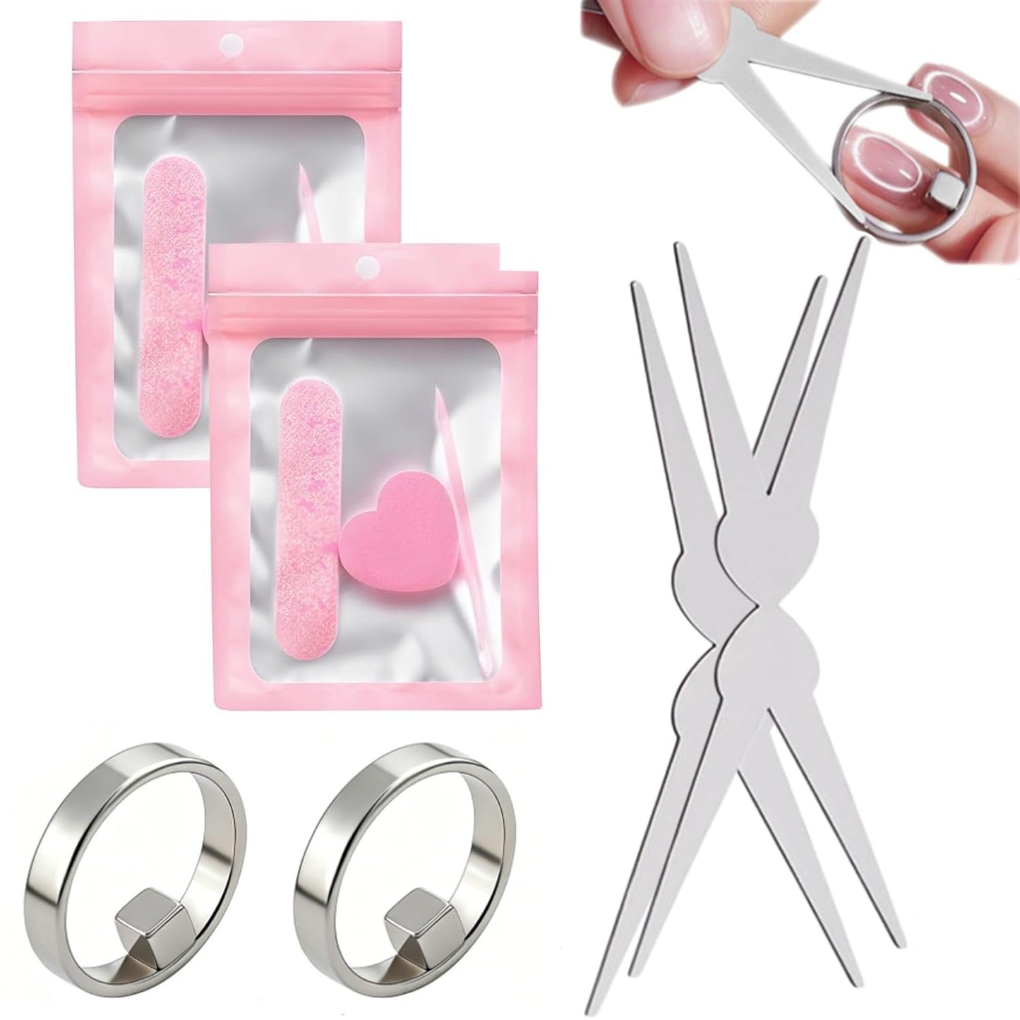 Cat Eye Nail Magnet Tool Set - Ring-Shaped & French Y Design | Portable for DIY Nail Art (2 Pieces)