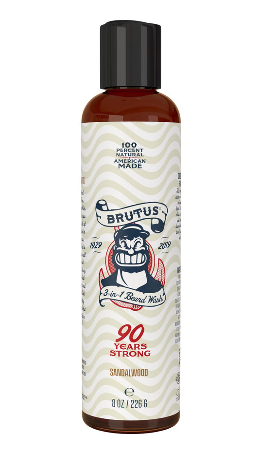 Brutus 3-in-1 Natural Beard Wash and Conditioner for Men, Cruelty Free and Nourishing Beard Shampoo, Best for Maintaining and Conditioning Hair, Sandalwood Scent, 8 oz