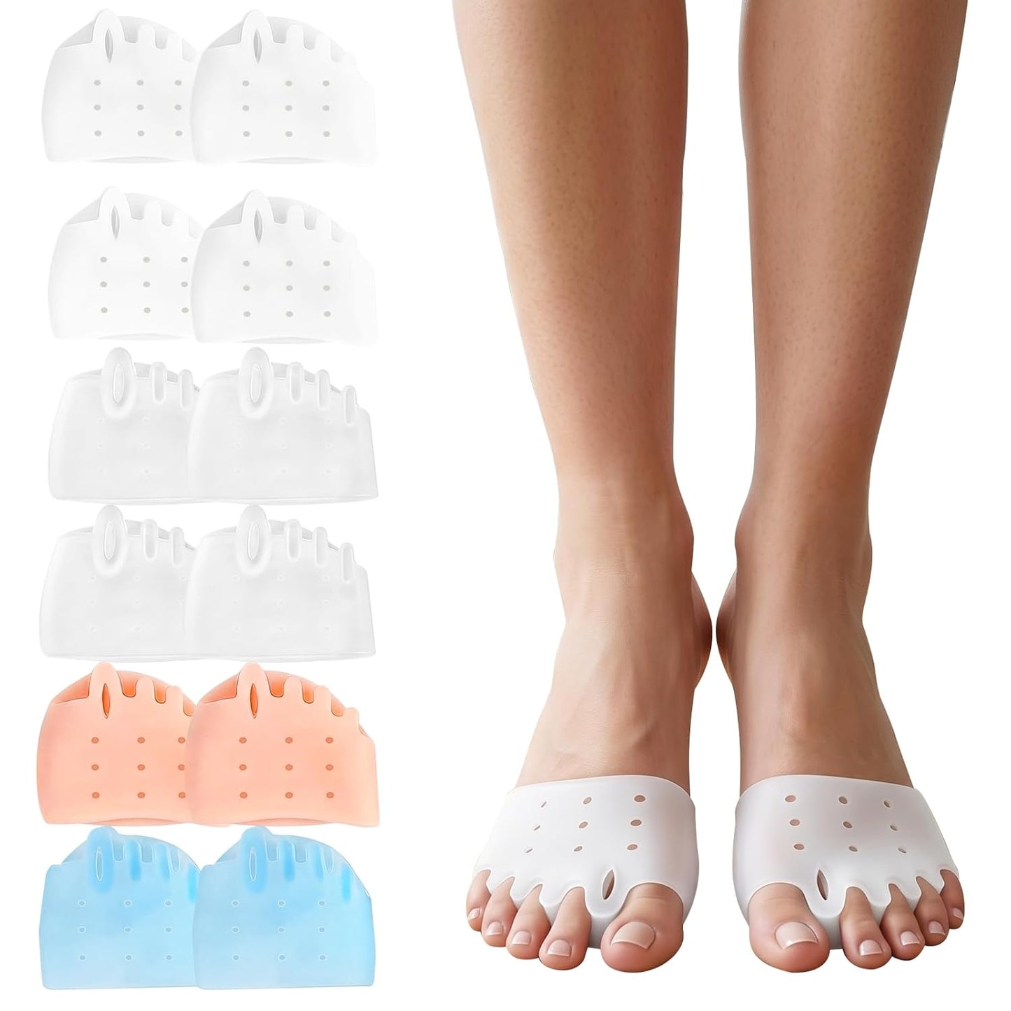 Silicone Toe Separators - Soft Breathable Bunion Relief & Hammer Toe Straighteners | 6 Pairs, 4 Colors, Ultra-Thin Design