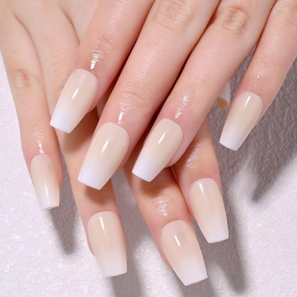 Short Almond Press-On Nails - French Tip & 3D Gold Star Design | Glossy Full Cover Acrylic, Reusable Fake Nails for Women