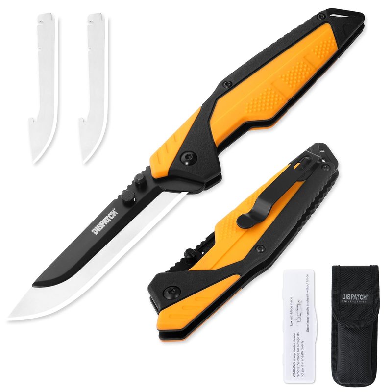 3.5" Replaceable Blade EDC Folding Hunting Knife with Dual Thumb Opener and Pocket Clip with 3 Drop Point Blades, Durable ABS and Non-Slip rubberized TPR Handle with Nylon-Holster, skinning knife
