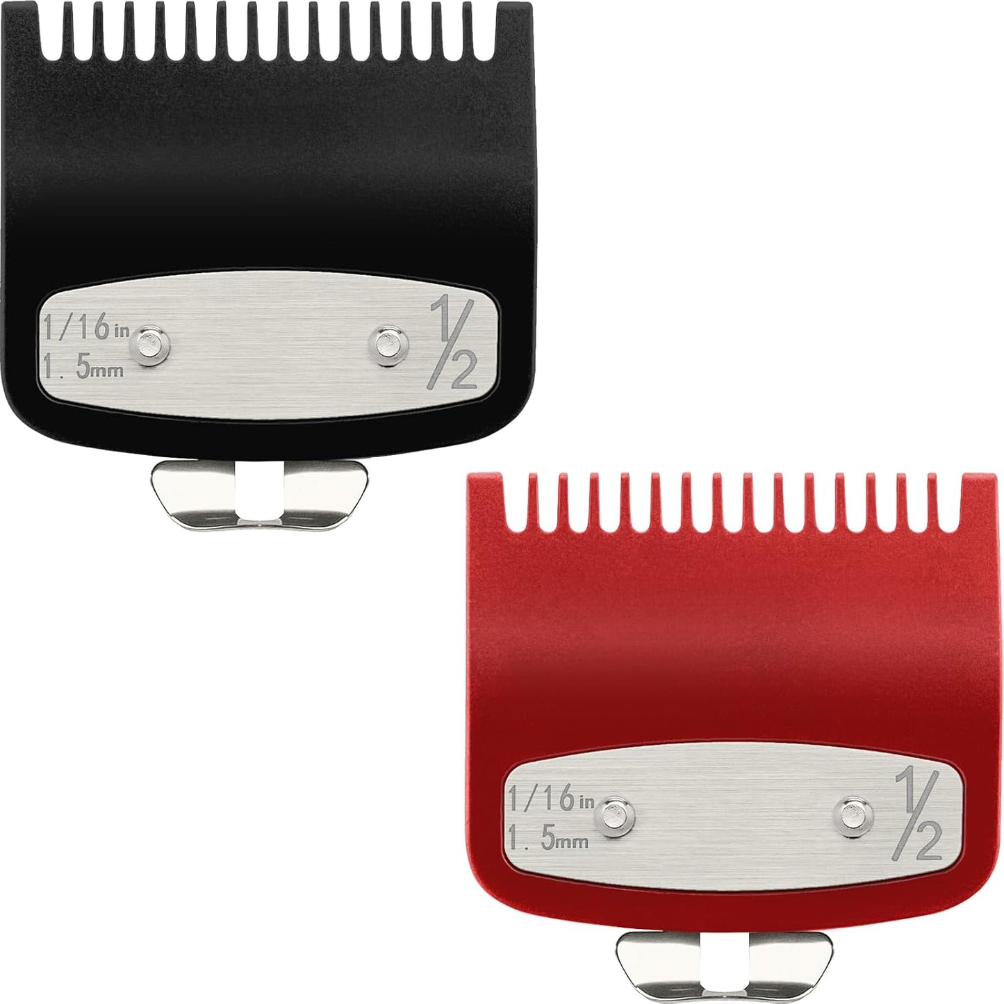 Clipper Guards Set - 2 Pack Compatible with Wahl | 1/16" 1.5mm Metal Hair Clipper Guide Combs for Barbers & Stylists - Black & Red