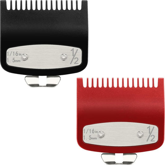 Clipper Guards Set - 2 Pack Compatible with Wahl Hair Clippers | Metal Guide Combs 1/16” 1.5mm for Barbers & Stylists - Black & Red