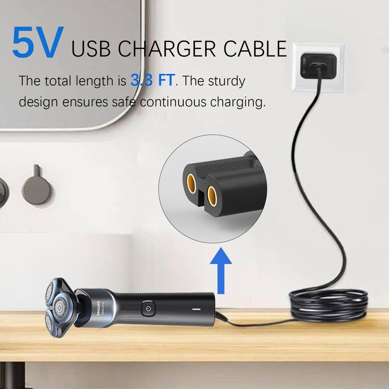Universal Hair Clipper Charger Cable 5V USB Charger Cable for Philips Shaver Norelco Series, Compatible With Weed Whacker Nose and Ear Hair Trimmer Various Dog Clippers replacement Charger Cable