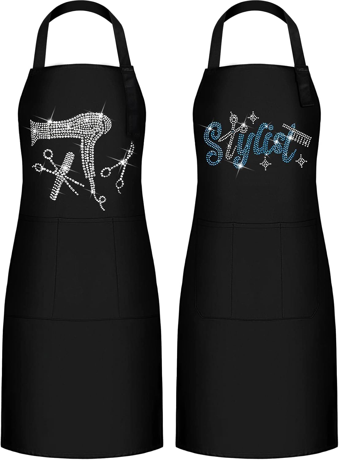 Hair Stylist Apron - Waterproof Salon Apron with Rhinestone Detail & 3 Pockets | 2 Pcs Set
