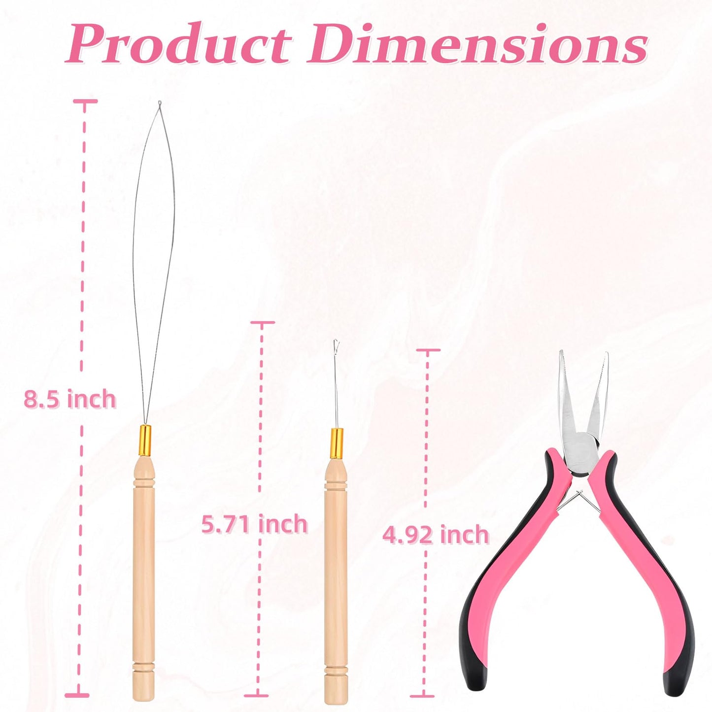 Vlasy Hair Extension Pliers,3PCS Hair Extension Tools for Micro Link Nano Ring Installation and Removal,Hair Tinsel or Feather Tool for Professional Styling (Pink)