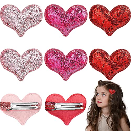 9-Pack Glitter Heart Hair Clips for Girls – Sequin Barrettes in 3 Colors