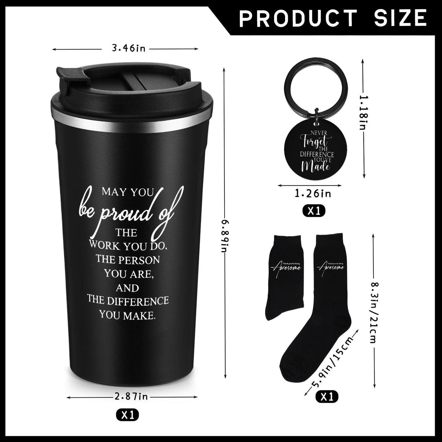 Roshtia 3 Sets Thank You Gift for Men Employee Appreciation Gift Set for Male Teacher Coworker Staff Volunteer 17 oz Stainless Steel Tumbler Socks Inspirational Keychain Back to School Gifts
