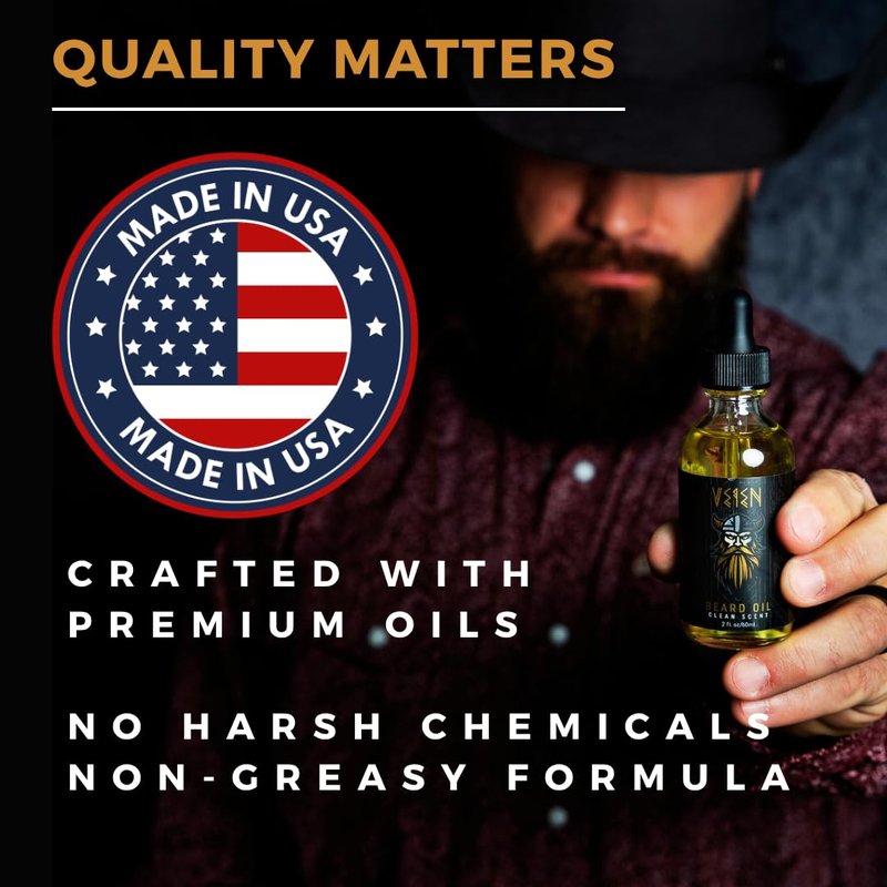 Veien Beard Oil for Men - Clean White Tea Masculine Scent - Softens & Conditions Beard, Moisturizes Dry Skin, Stops Beard Itch & Dandruff - 2oz Non-Greasy Premium Beard Grooming Oil