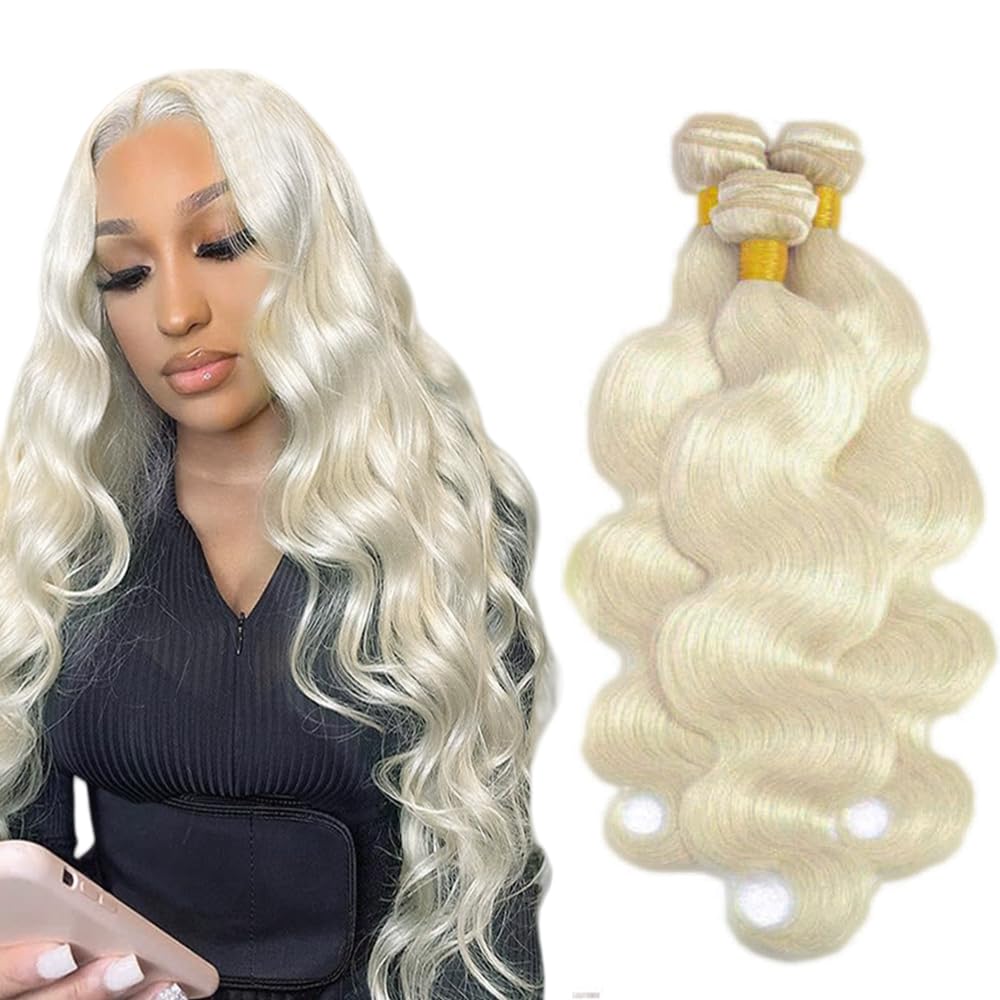 #88 Platinum Blonde Bundles Body Wave Bundles Human Hair 22 24 26 Inch 3 Bundles 50g/Bundle Platinum Blonde Body Wave Bundle Unprocessed Brazilian Virgin Weave Hair Extensions for Women