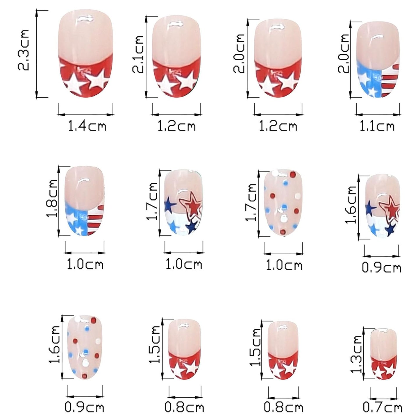 Press On Nails - Short Oval French Tip Design | Glossy Pink with Stars & American Flag - 24 Pcs
