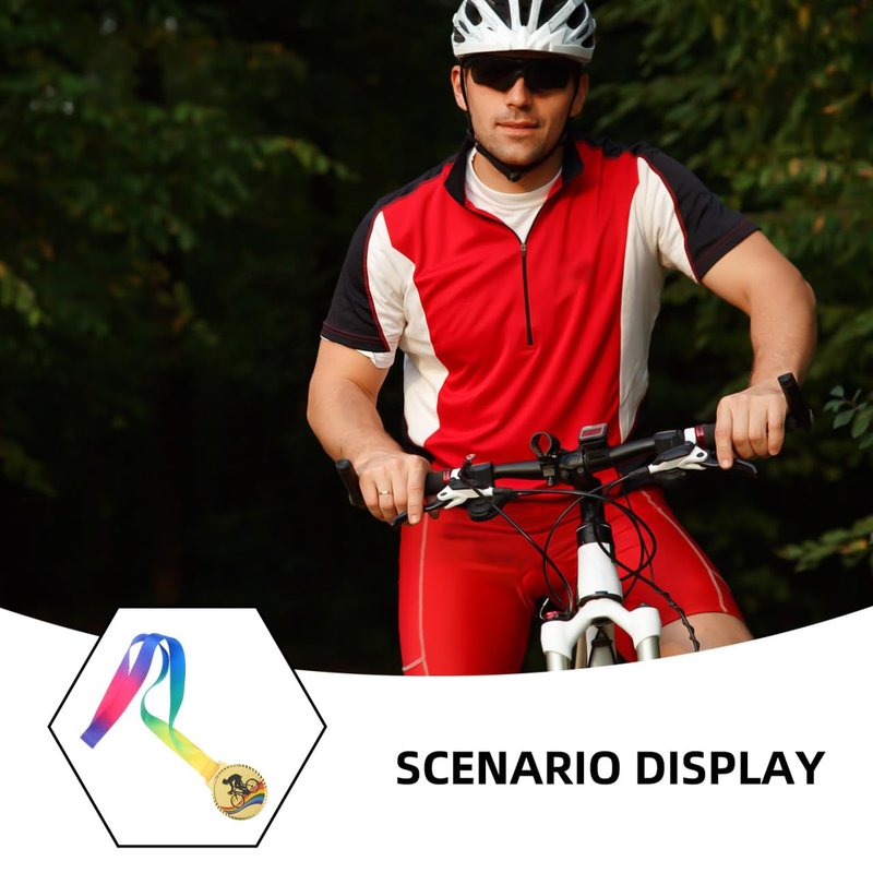 POPETPOP Cycling Medals for Awards: Gold Biking Medals with Neck Ribbons for Bike Racing, Sports, Party, Tournaments, Prizes, Competitions, 2.75 Inches