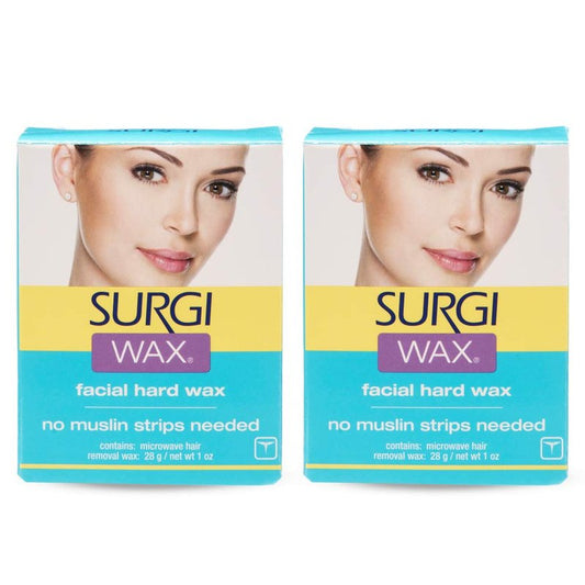 Surgiwax Microwaveable Facial Hair Removal Wax, Hard Wax Kit – Stripless Hair Removal for Face, & Upper Lip, At-Home Waxing Kit for Women, 1 Oz, 2 Pack