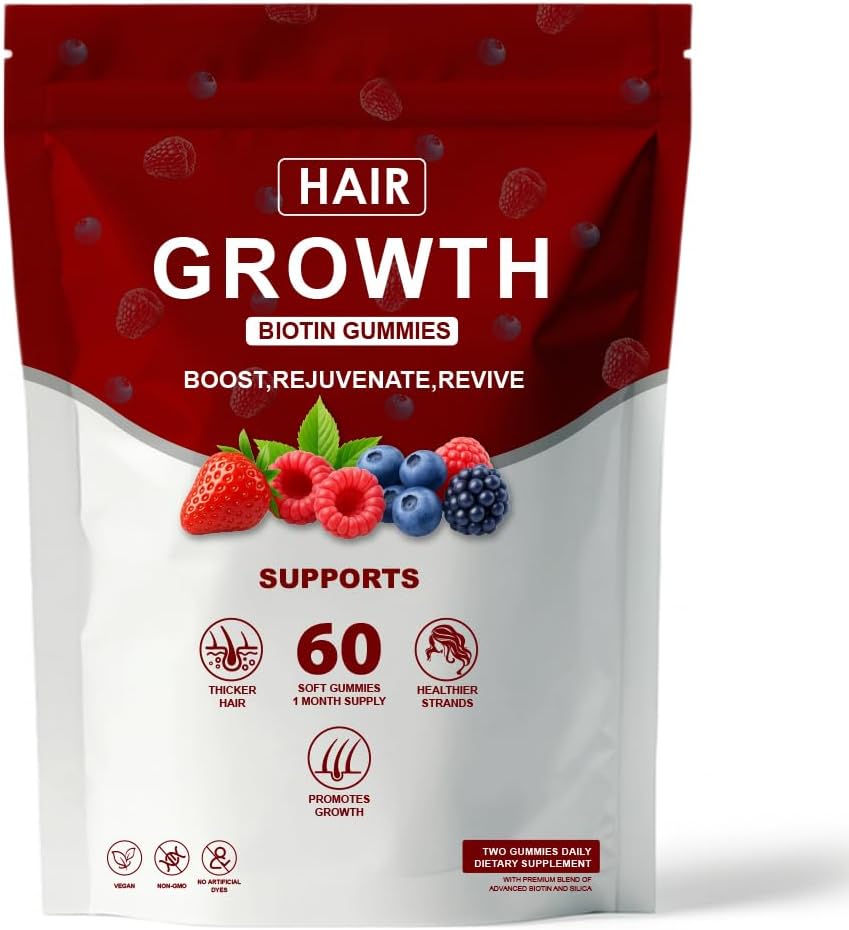 Hair Growth Gummies for Black Women - Biotin & Silica Complex (5000mcg) | Supports Hair, Skin & Nail Health, 60 Gummies