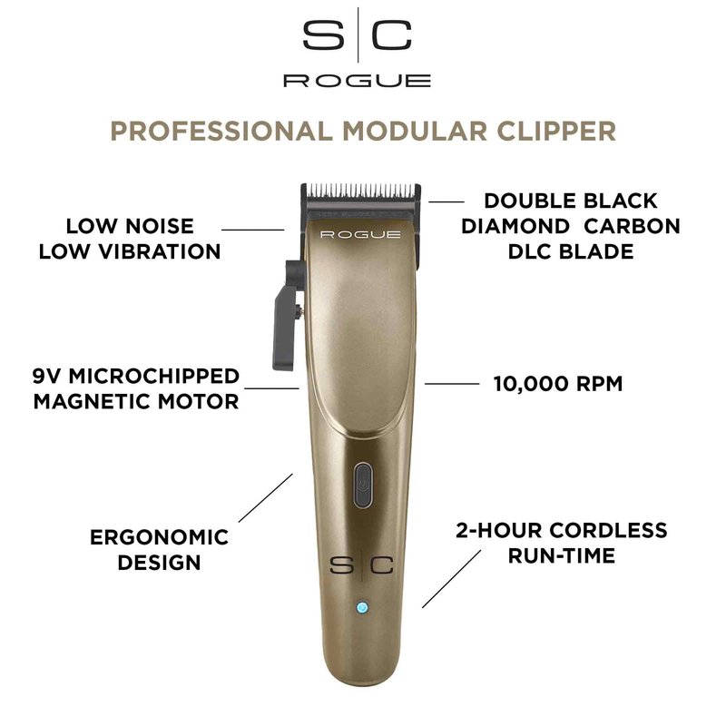 Stylecraft Rogue Professional 9V Magnetic Motor Cordless Clipper and Trimmer Combo Set Matte Gunmetal